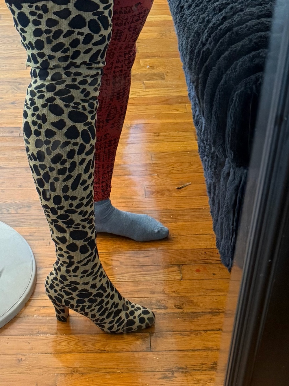 Salvatore  Ferragamo Leopard Over-the-Knee Boots - Beige & Black stretchy no zip
